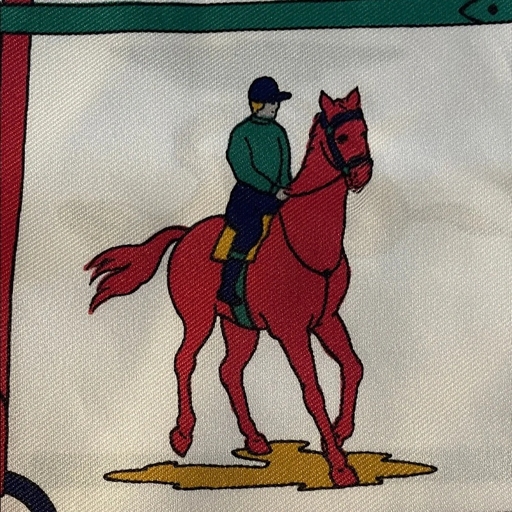 Vintage Multicolor Equestrian Horse Racing Square Italian Scarf - Picture 10 of 16